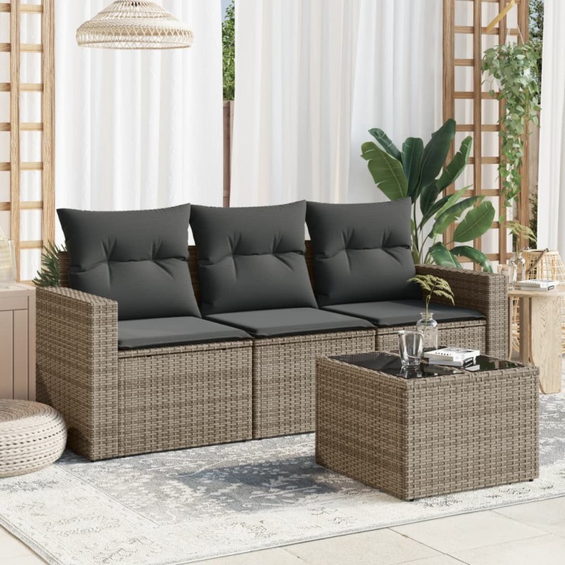 vidaXL Set de sofás de jardín 4 pzas y cojines ratán sintético gris vidaXL Set de sofás de jardín 4 pzas y cojines ratán sintético gris