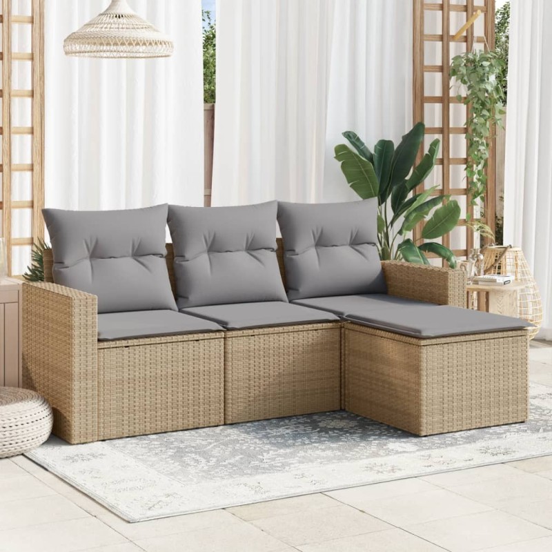 vidaXL Juego de sofás jardín con cojines 4 pzas ratán sintético beige vidaXL Juego de sofás jardín con cojines 4 pzas ratán sintético beige