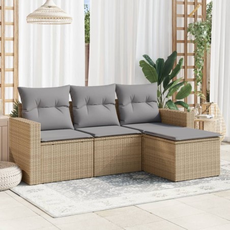 vidaXL Juego de sofás jardín con cojines 4 pzas ratán sintético beige