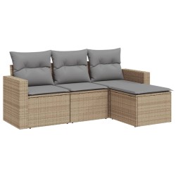 vidaXL Juego de sofás jardín con cojines 4 pzas ratán sintético beige