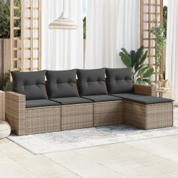 vidaXL Juego de sofás jardín con cojines 5 pzas ratán sintético gris