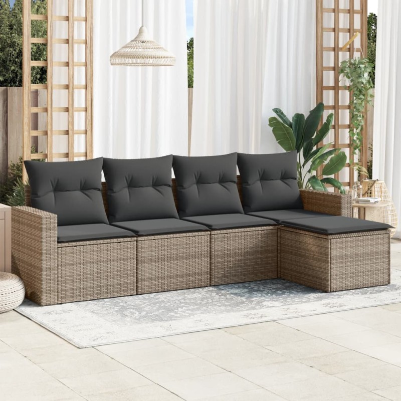 vidaXL Juego de sofás jardín con cojines 5 pzas ratán sintético gris vidaXL Juego de sofás jardín con cojines 5 pzas ratán sintético gris