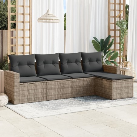 vidaXL Juego de sofás jardín con cojines 5 pzas ratán sintético gris