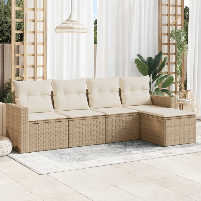 vidaXL Juego de sofás jardín con cojines 5 pzas ratán sintético beige vidaXL Juego de sofás jardín con cojines 5 pzas ratán sintético beige