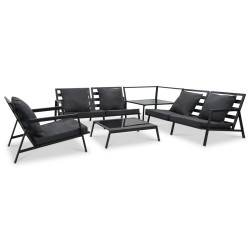 vidaXL Muebles de jardín 5 pzas y cojines de aluminio gris oscuro