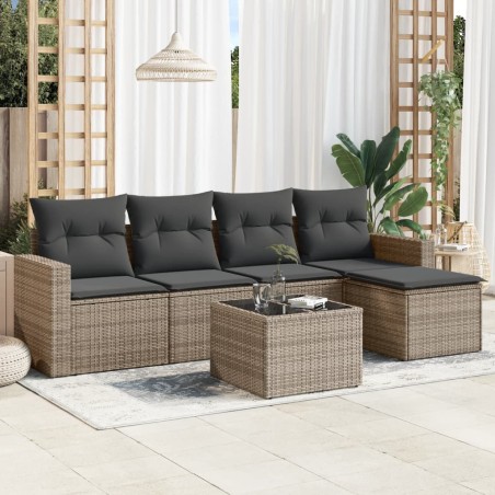 vidaXL Set de muebles de jardín 6 pzas y cojines ratán sintético gris