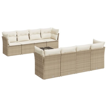 vidaXL Set de sofás de jardín 9 pzas con cojines ratán sintético beige