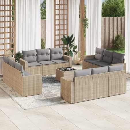 vidaXL Set comedor de jardín con cojines 13 pzas ratán sintético beige