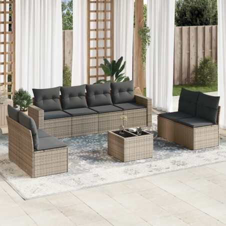 vidaXL Set de sofás de jardín 9 pzas con cojines ratán sintético beige