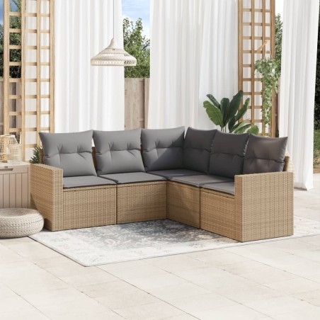 vidaXL Juego de sofás jardín con cojines 5 pzas ratán sintético beige