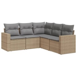 vidaXL Juego de sofás jardín con cojines 5 pzas ratán sintético beige