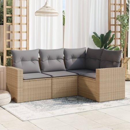 vidaXL Juego de sofás jardín con cojines 4 pzas ratán sintético beige