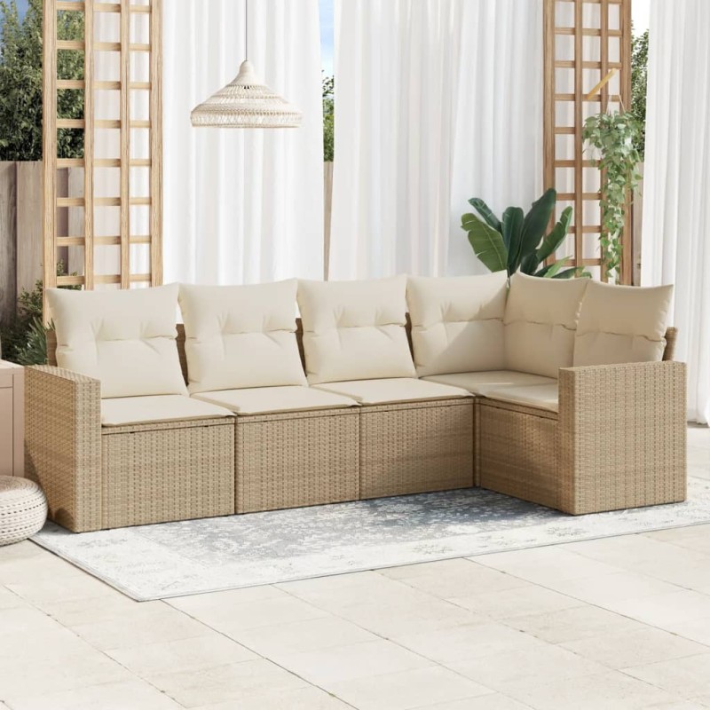 vidaXL Juego de sofás jardín con cojines 5 pzas ratán sintético beige vidaXL Juego de sofás jardín con cojines 5 pzas ratán sintético beige