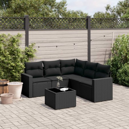 vidaXL Set de sofás de jardín 6 piezas y cojines ratán sintético negro