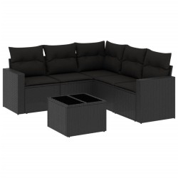 vidaXL Set de sofás de jardín 6 piezas y cojines ratán sintético negro