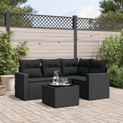 vidaXL Set de muebles de jardín 5 pzas y cojines ratán sintético negro