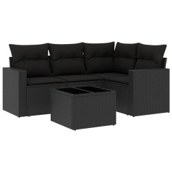 vidaXL Set de muebles de jardín 5 pzas y cojines ratán sintético negro