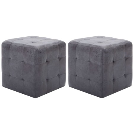 vidaXL Puf 2 unidades piel de ante artificial gris 30x30x30 cm