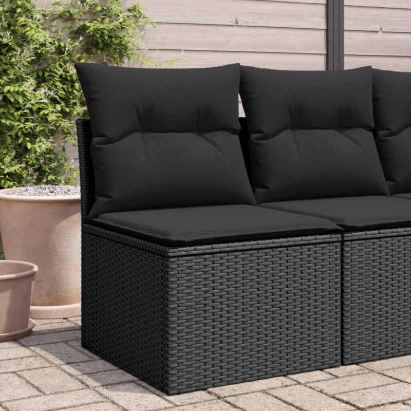 vidaXL Sofá de jardín sin reposabrazos con cojines ratán PE negro vidaXL Sofá de jardín sin reposabrazos con cojines ratán PE negro
