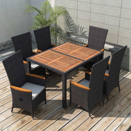vidaXL Set comedor de jardín 7 piezas ratán sintético y madera negro