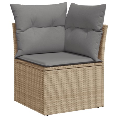 vidaXL Sillón de esquina de jardín con cojines ratán sintético beige