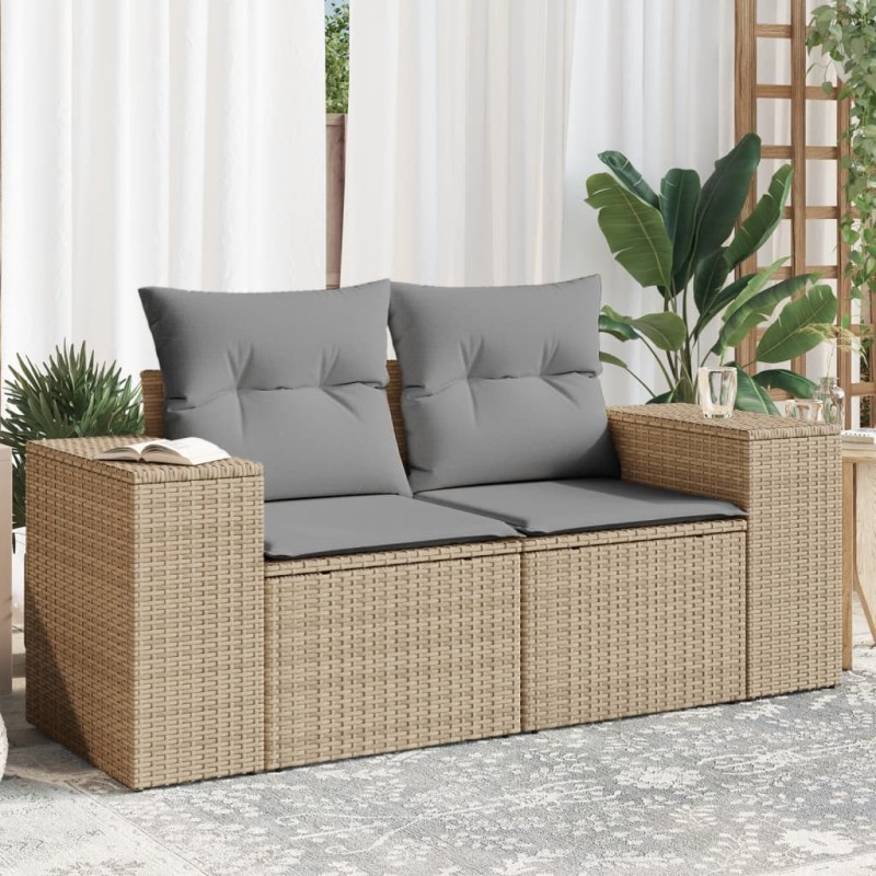 vidaXL Sofá de jardín con cojines de 2 plazas ratán sintético beige vidaXL Sofá de jardín con cojines de 2 plazas ratán sintético beige