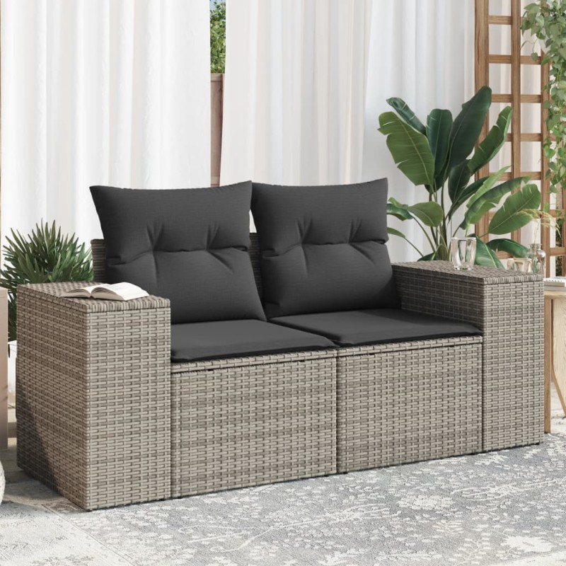 vidaXL Sofá de jardín con cojines 2 plazas ratán sintético gris vidaXL Sofá de jardín con cojines 2 plazas ratán sintético gris