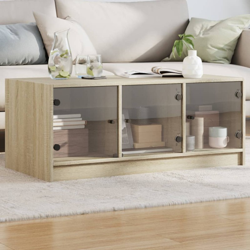 vidaXL Mesa de centro con puertas de vidrio roble Sonoma 102x50x42 cm vidaXL Mesa de centro con puertas de vidrio roble Sonoma 102x50x42 cm