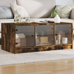 vidaXL Mesa de centro con puertas de vidrio roble ahumado 102x50x42 cm