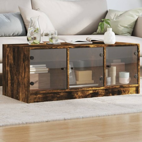vidaXL Mesa de centro con puertas de vidrio roble ahumado 102x50x42 cm