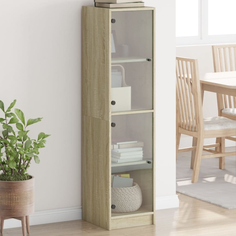 vidaXL Aparador con puertas de vidrio roble Sonoma 35x37x142 cm vidaXL Aparador con puertas de vidrio roble Sonoma 35x37x142 cm