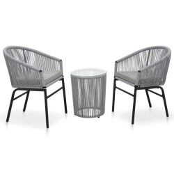 vidaXL Set mesa y sillas de jardín 3 pzas y cojines ratán PE gris