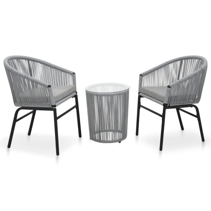 vidaXL Set mesa y sillas de jardín 3 pzas y cojines ratán PE gris