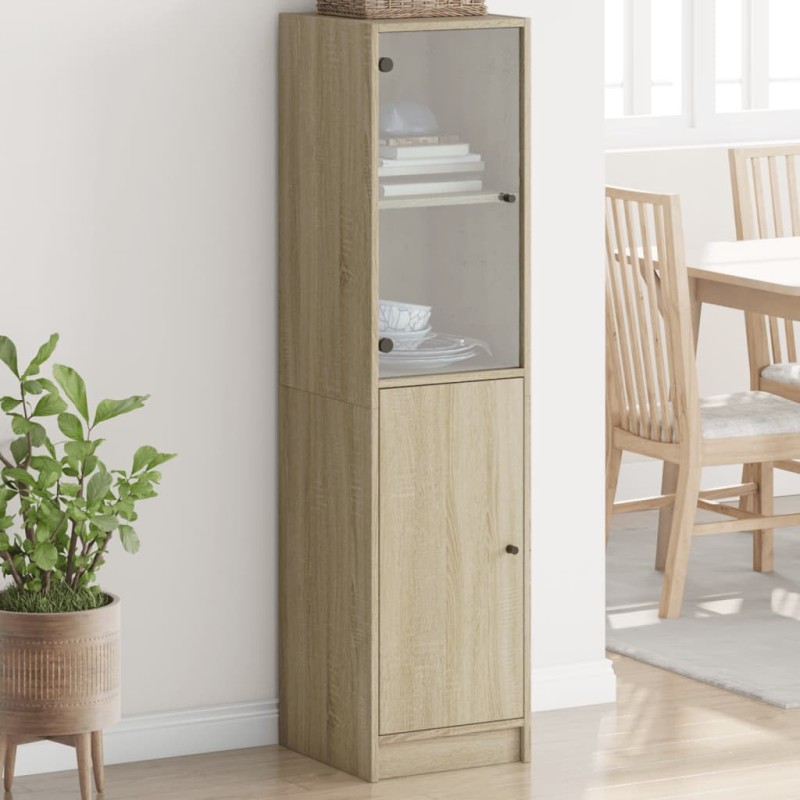 vidaXL Aparador con puerta de vidrio roble Sonoma 35x37x142 cm vidaXL Aparador con puerta de vidrio roble Sonoma 35x37x142 cm