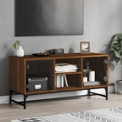 vidaXL Mueble de TV con puertas de vidrio marrón roble 102x37x50 cm
