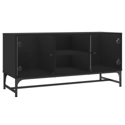 vidaXL Mueble de TV con puertas de vidrio negro 102x37x50 cm