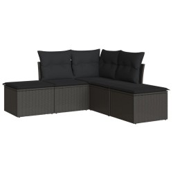 vidaXL Set de muebles de jardín 5 pzas y cojines ratán sintético negro