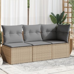 vidaXL Sofá de jardín de 3 plazas con cojines ratán sintético beige