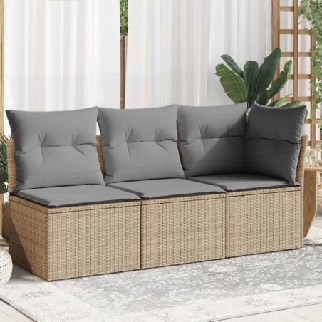 vidaXL Sofá de jardín de 3 plazas con cojines ratán sintético beige