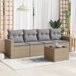 vidaXL Juego de sofás jardín con cojines 5 pzas ratán sintético beige