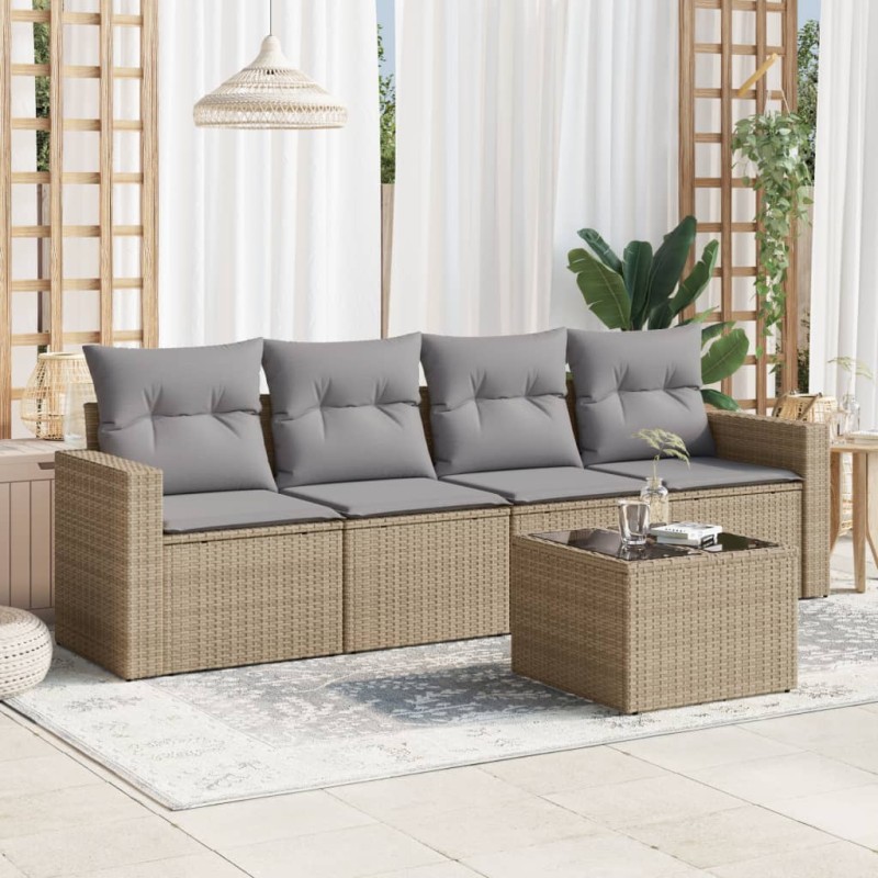 vidaXL Juego de sofás jardín con cojines 5 pzas ratán sintético beige vidaXL Juego de sofás jardín con cojines 5 pzas ratán sintético beige