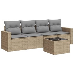 vidaXL Juego de sofás jardín con cojines 5 pzas ratán sintético beige