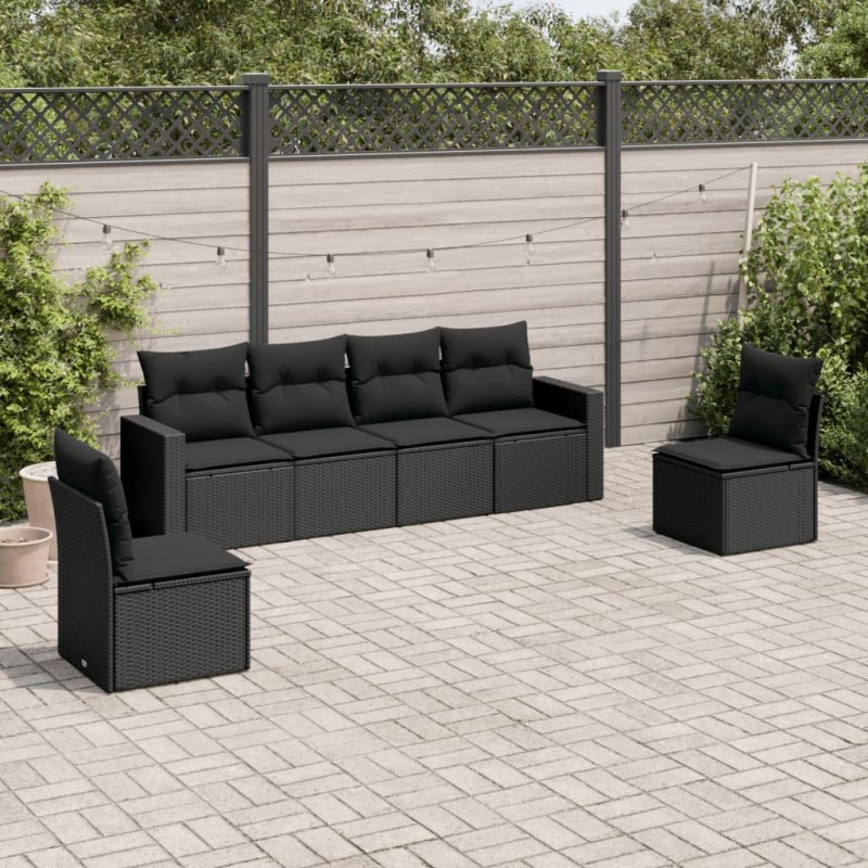 vidaXL Set de sofás de jardín 6 piezas y cojines ratán sintético negro vidaXL Set de sofás de jardín 6 piezas y cojines ratán sintético negro