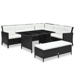 vidaXL Set de muebles de jardín 3 pzas y cojines ratán sintético negro