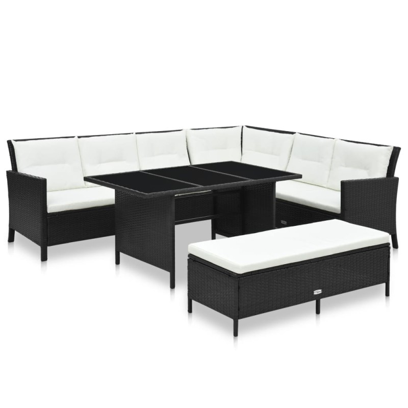 vidaXL Set de muebles de jardín 3 pzas y cojines ratán sintético negro vidaXL Set de muebles de jardín 3 pzas y cojines ratán sintético negro