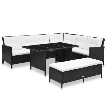 vidaXL Set de muebles de jardín 3 pzas y cojines ratán sintético negro