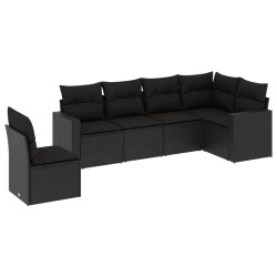 vidaXL Set de sofás de jardín 6 piezas y cojines ratán sintético negro