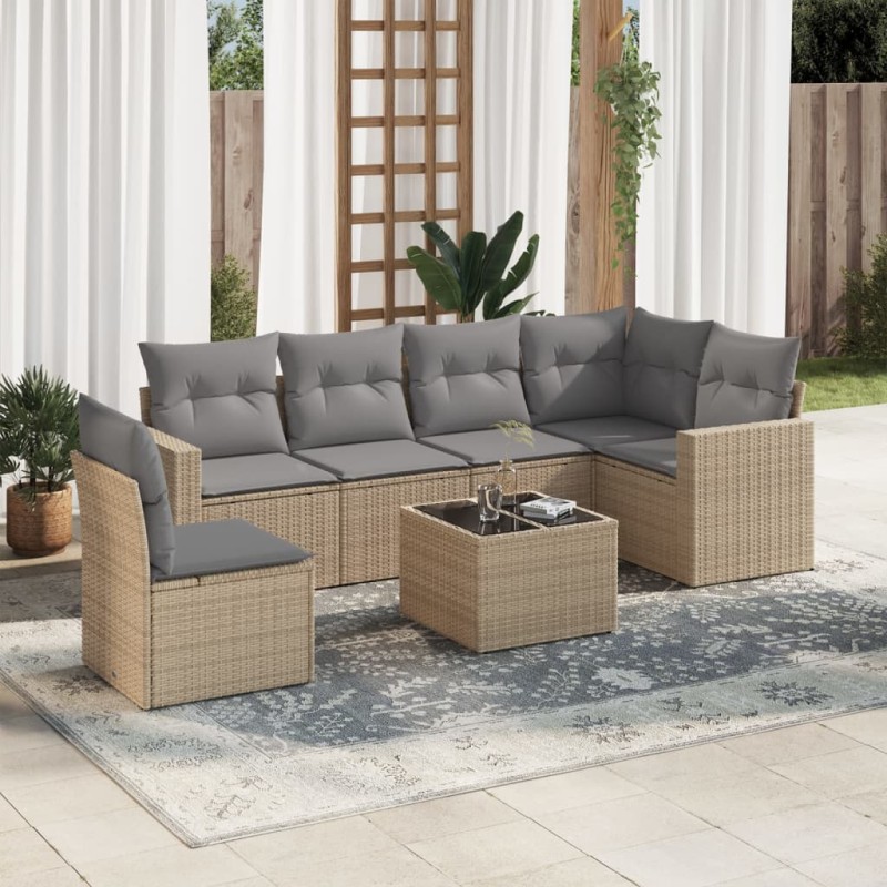 vidaXL Set sofás de jardín 7 piezas y cojines ratán sintético beige vidaXL Set sofás de jardín 7 piezas y cojines ratán sintético beige