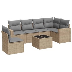 vidaXL Set sofás de jardín 7 piezas y cojines ratán sintético beige
