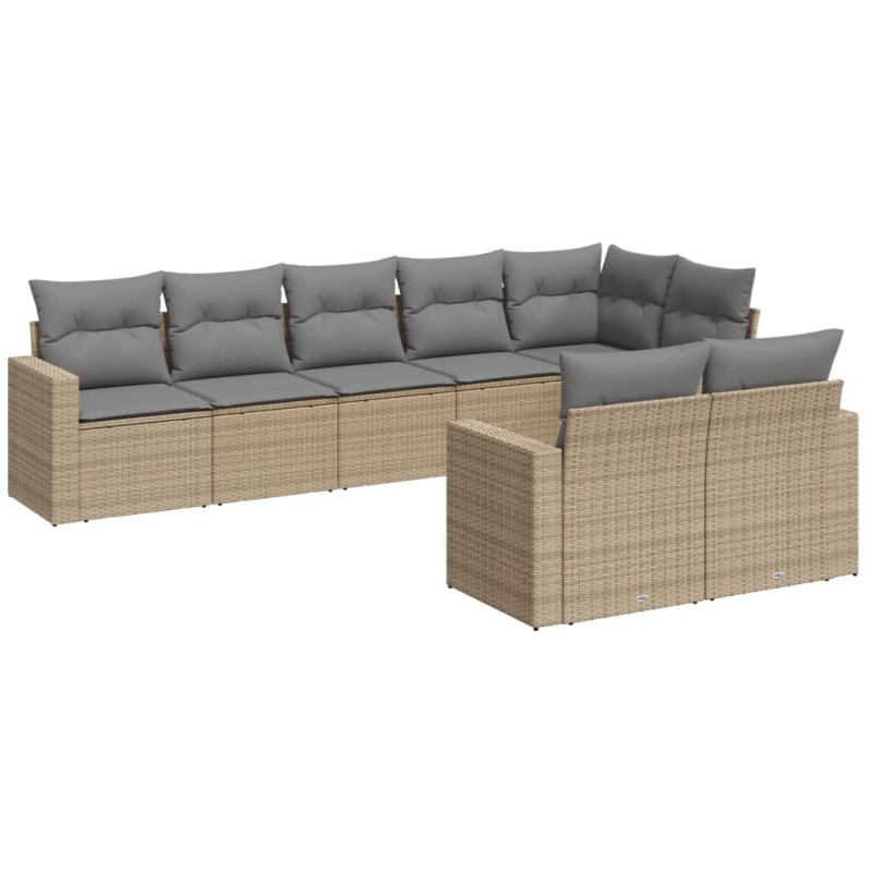 vidaXL Juego de sofás de jardín con cojines beige 8 pzas ratán PE vidaXL Juego de sofás de jardín con cojines beige 8 pzas ratán PE